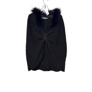 Tempo Paris Women's Sweater‎ Top Faux Fox Fur Pullover Knotted Front Cape Medium